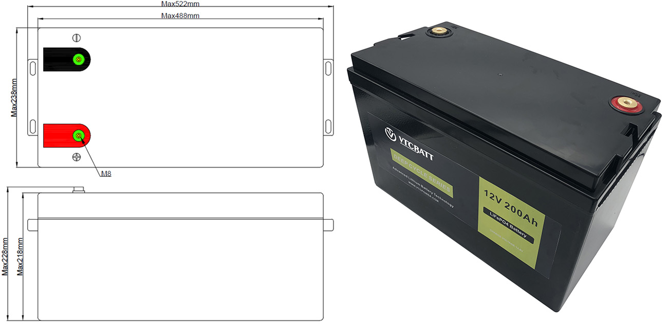 Deep Cycle 12V 200Ah Lifepo4 battery